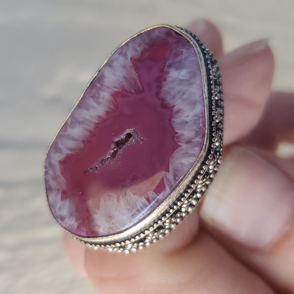 New Solar Quartz Agate Druzy 925 Silver Ring. - Picture 16 of 16